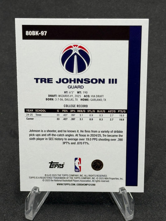 TRE JOHNSON III WASHINGTON WIZARDS 2025 TOPPS ROOKIE CARD