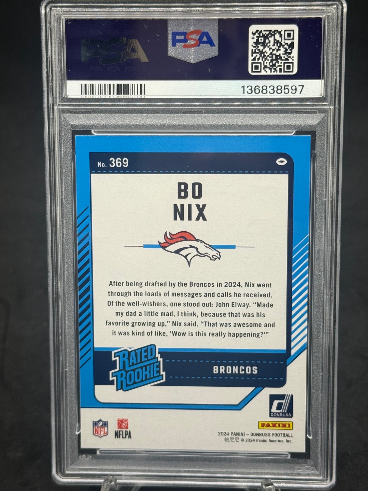 Bo Nix 2024 Denver Broncos Rated Rookie Press proof red PSA grade 8