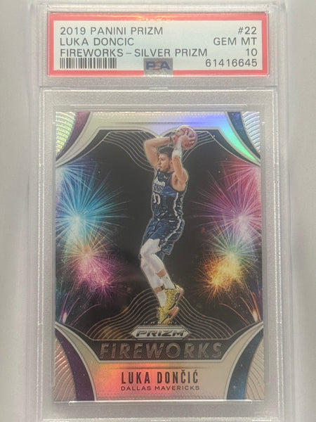 Luka Doncic 2019 Panini Prizm Fireworks-Silver Prizm PSA 10