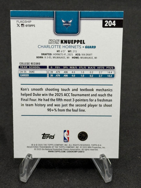 KON KNUPPEL CHARLOTTE HORNETS 2025 TOPPS ROOKIE CARD