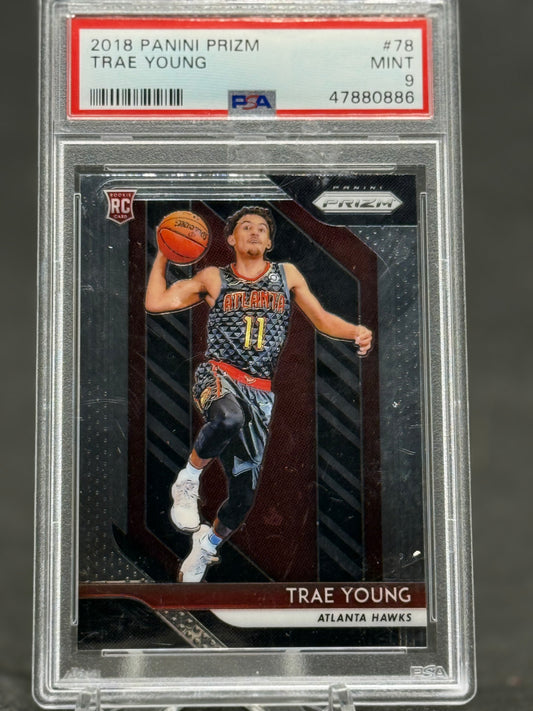TREY YOUNG ATLANTA HAWKS 2018 PANINI PRIZM ROOKIE CARD GRADE 9