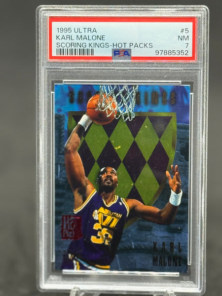 1995 Karl Malone Ultra Scoring Kings-Hot Packs #5/12 PSA 7