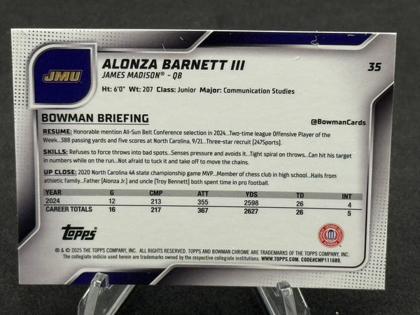 ALONZA BARNETT III JAMES MADISON 1st BOWMAN