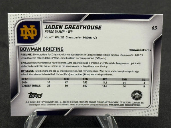 JADEN GREATHOUSE NOTRE DAME 1st BOWMAN
