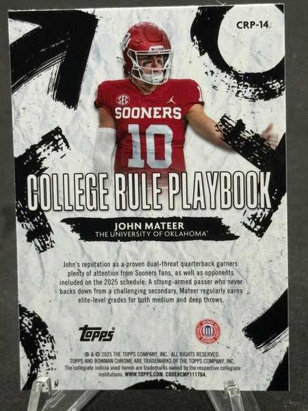 JOHN MATEER Bowman U Chrome Oklahoma College Rule playbook