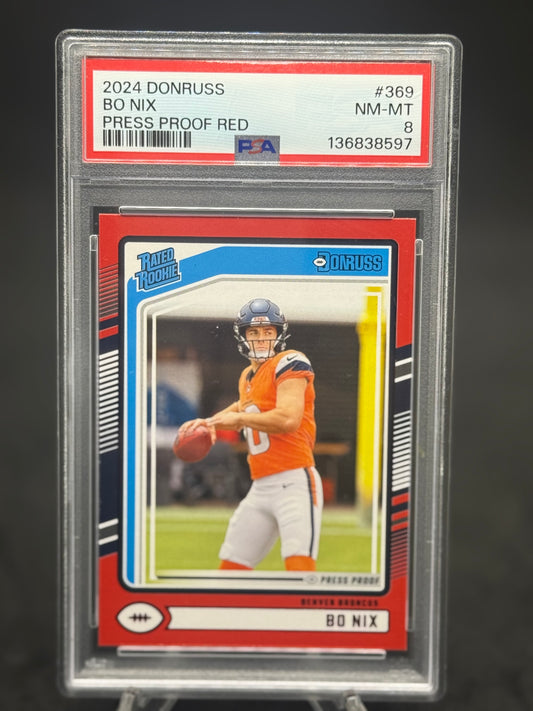 Bo Nix 2024 Denver Broncos Rated Rookie Press proof red PSA grade 8