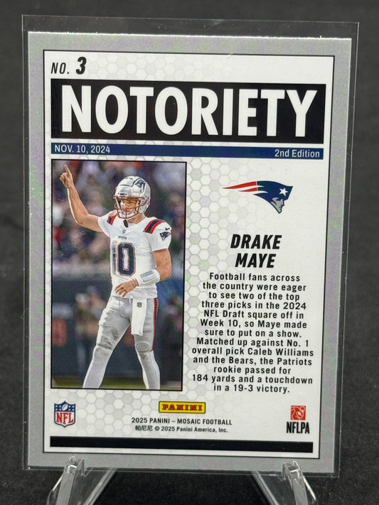 Drake Maye 2025 New England Patriots silver Notoriety Mosaic