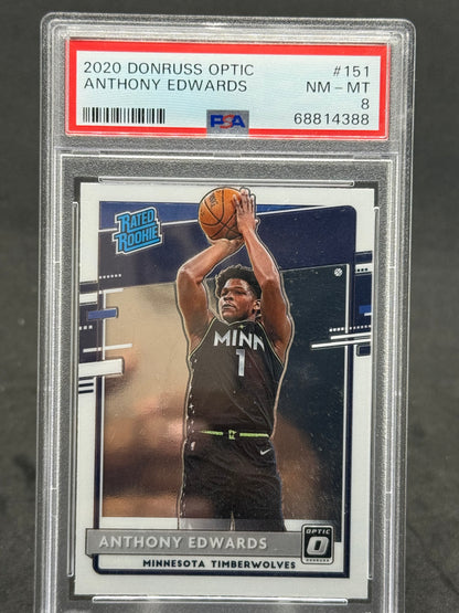 Anthony Edwards Minnesota Timberwolves 2020 Rated Rookie Donruss Optic PSA grade 8