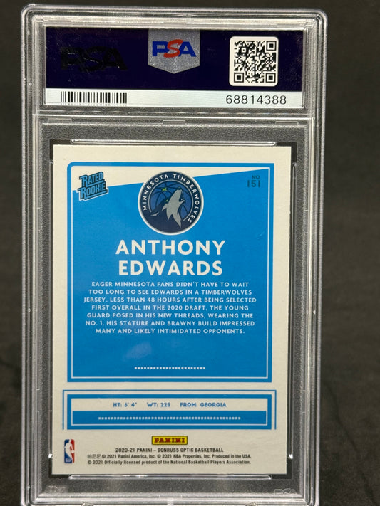 Anthony Edwards Minnesota Timberwolves 2020 Rated Rookie Donruss Optic PSA grade 8