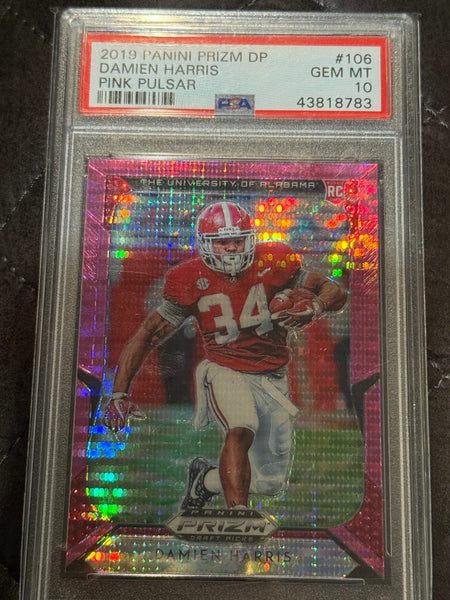 2019 Panini Prizm DP University of Alabama Damien Harris Pink Pulsar PSA 10