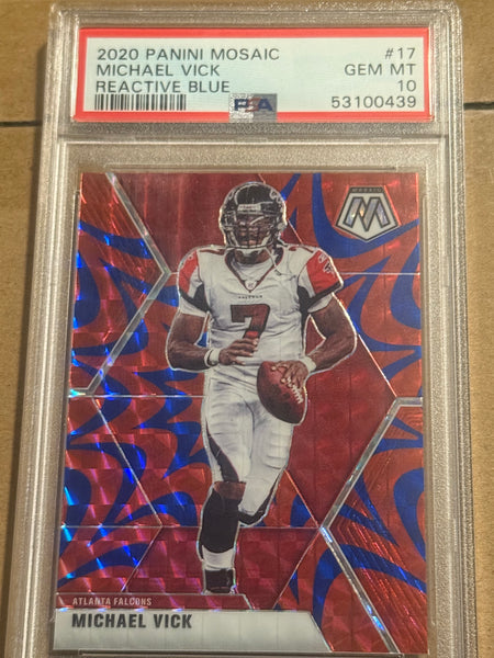 Michael Vick 2020 Panini Mosaic Reactive Blue PSA 10