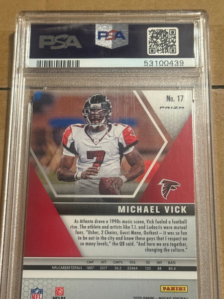 Michael Vick 2020 Panini Mosaic Reactive Blue PSA 10