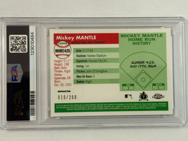 Mickey Mantle 2008 Topps Chrome Home run History- Blue Refractor /200 PSA 9